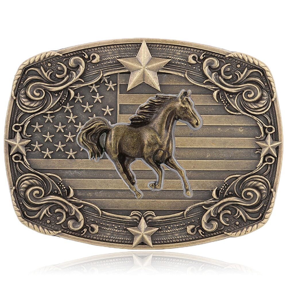 2774 Western Cowboy Belt Buckles Vintage American Flag Running Horse Belt